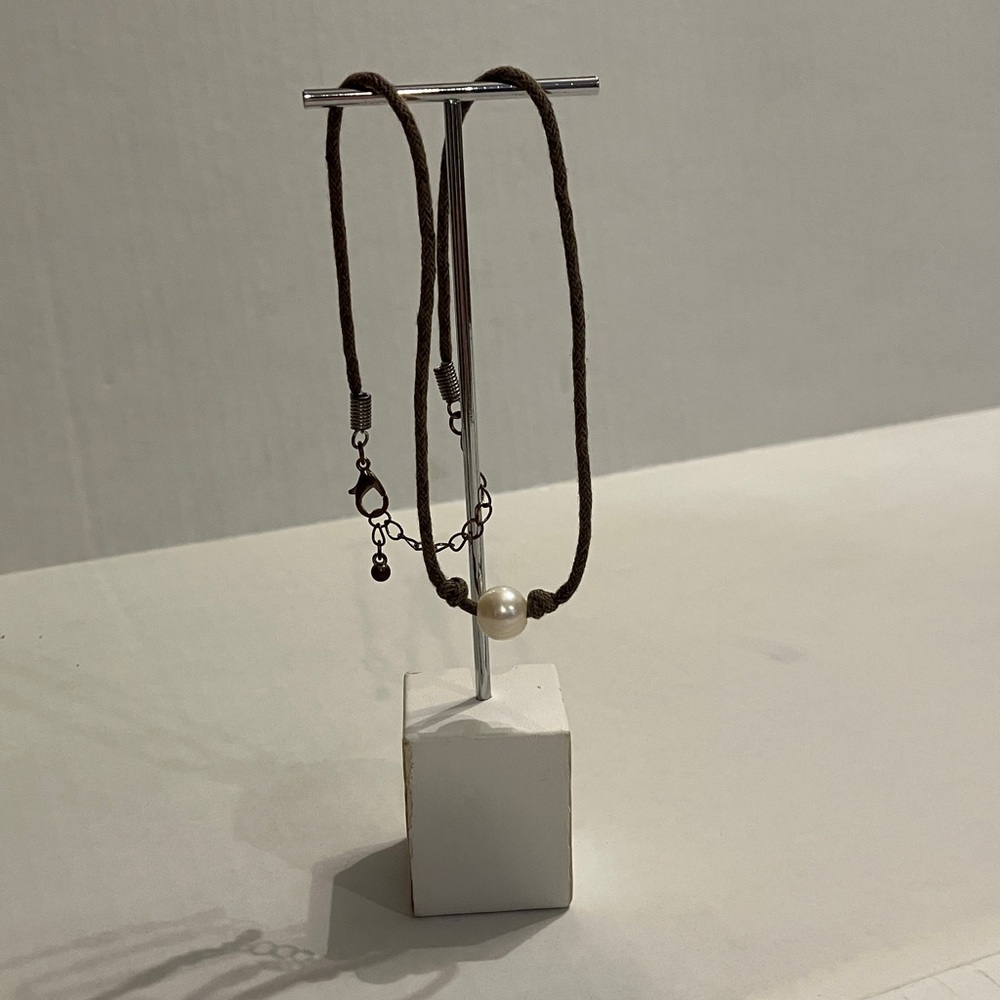 Elegant Brown Necklace with Pearl Accent
